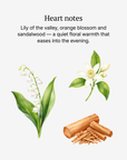 Homme heart notes illustrated: lily of the valley, orange blossom and sandalwood