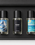 Adam Pare Men's Gift Box open, showing Succession, Homme and New Horizon 30ml bottles