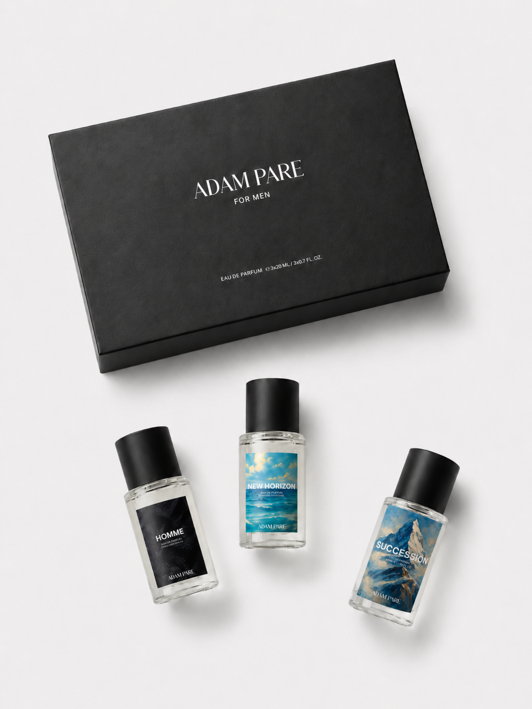 Adam Pare men's perfume gift set with three 30ml bottles