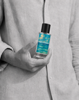 Man holding New Horizon aquatic eau de parfum 50ml bottle by Adam Pare