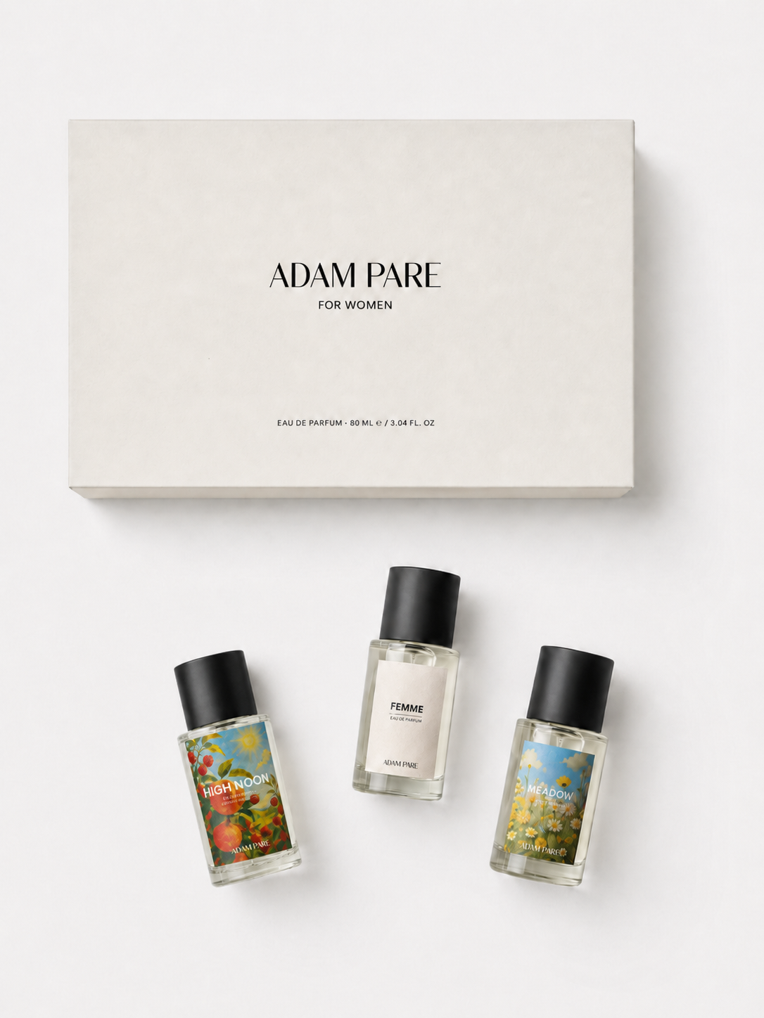 Adam Pare women's perfume gift set with three 30ml bottles