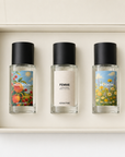 Adam Pare Women's Gift Box open, showing High Noon, Femme and Meadow 30ml bottles